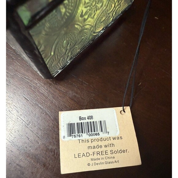 J Devlin Vintage Stained Glass Jewelry Box #408 Trinket Box LOVE Charm with Tag - Picture 9 of 11